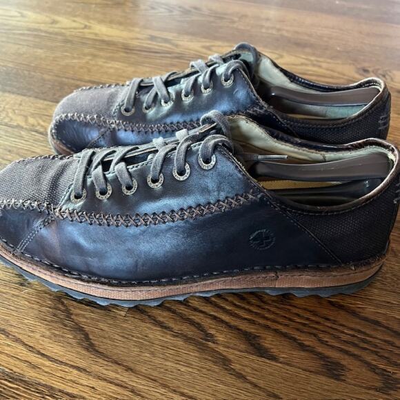 Dr Doc Martens Y2K Stitched Leather Canvas Shoe Mens 11 Brown Lace Up Bowling - Picture 2 of 9